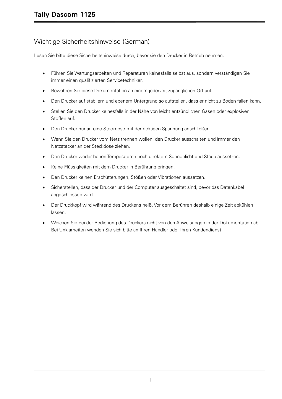Tally dascom 1125, Wichtige sicherheitshinweise (german) | Dascom 1125 User Guide User Manual | Page 4 / 104