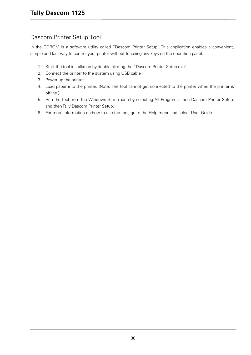 Tally dascom 1125, Dascom printer setup tool | Dascom 1125 User Guide User Manual | Page 52 / 104