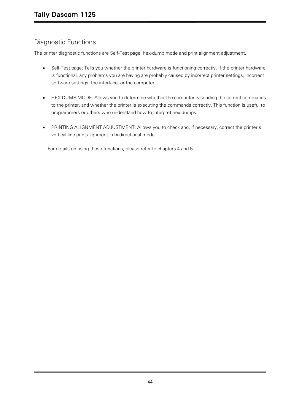 Tally dascom 1125, Diagnostic functions | Dascom 1125 User Guide User Manual | Page 58 / 104