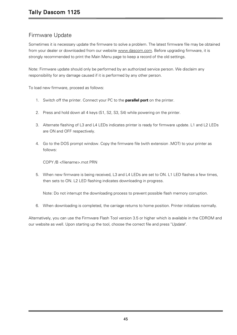 Tally dascom 1125, Firmware update | Dascom 1125 User Guide User Manual | Page 59 / 104