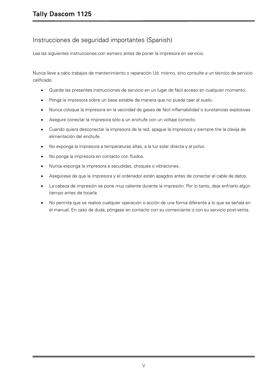 Tally dascom 1125, Instrucciones de seguridad importantes (spanish) | Dascom 1125 User Guide User Manual | Page 7 / 104