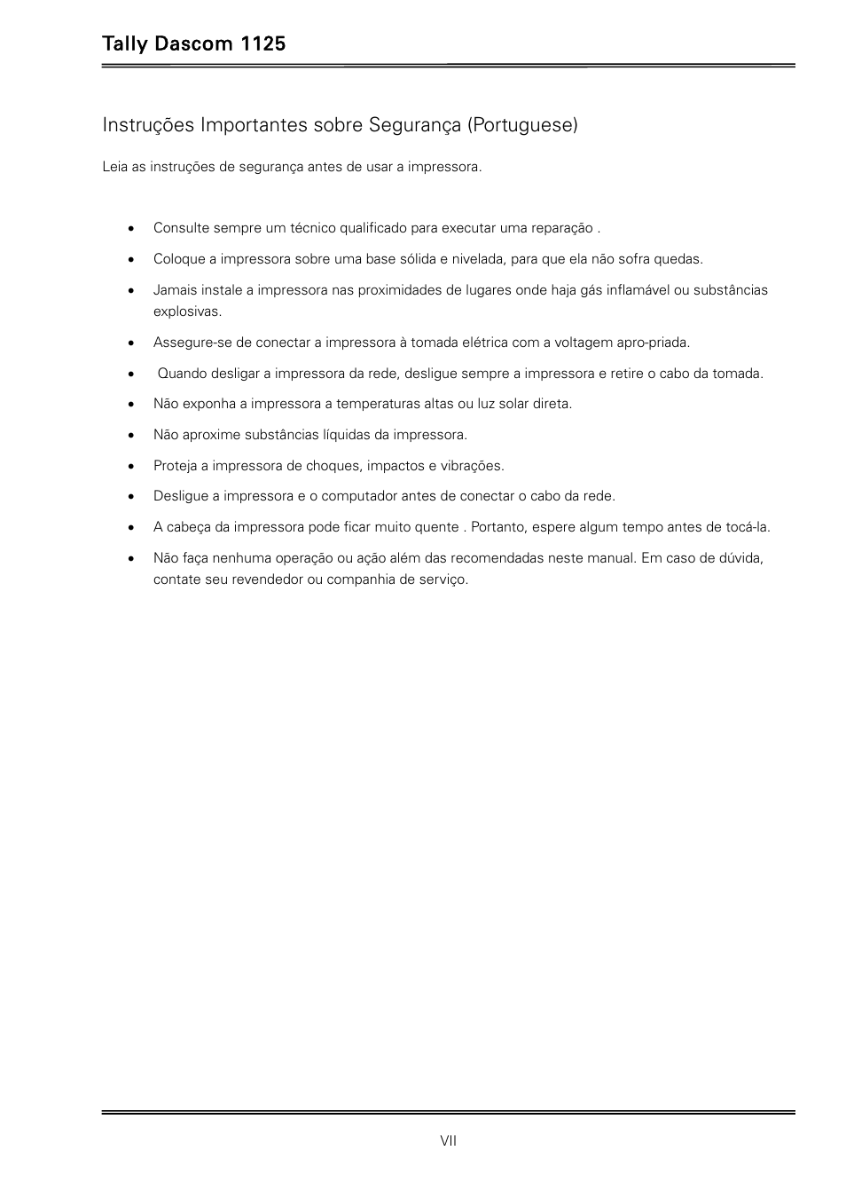 Tally dascom 1125 | Dascom 1125 User Guide User Manual | Page 9 / 104