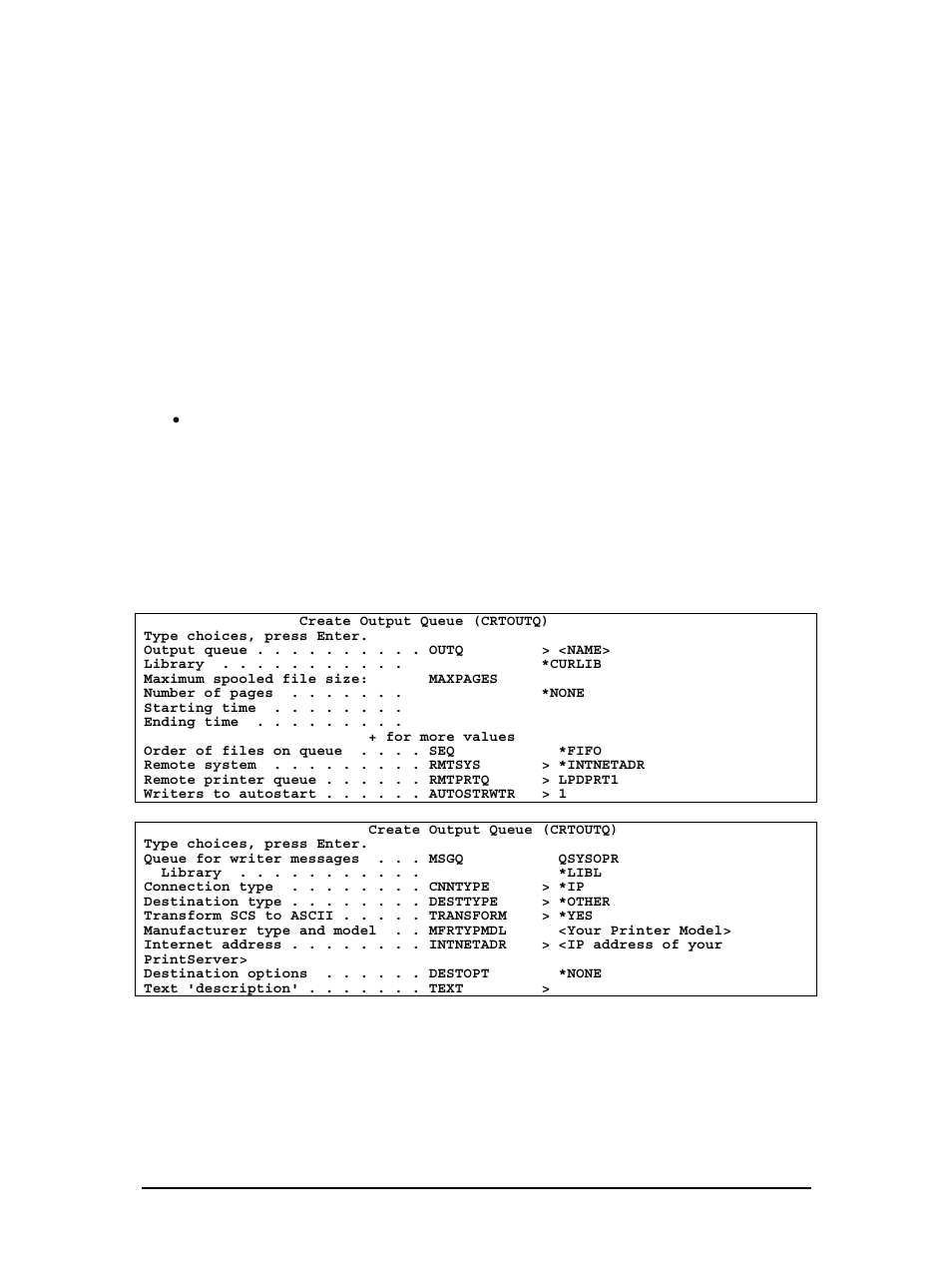 8 as/400 printing using tcp/ip lpr/lpd, 1 create a remote output queue, As/400 printing using tcp/ip lpr/lpd | Create a remote output queue, 8as/400 printing using tcp/ip lpr/lpd | Dascom TallyCom III IBM AS400/iSeries Host Print Set-up Guide User Manual | Page 34 / 35