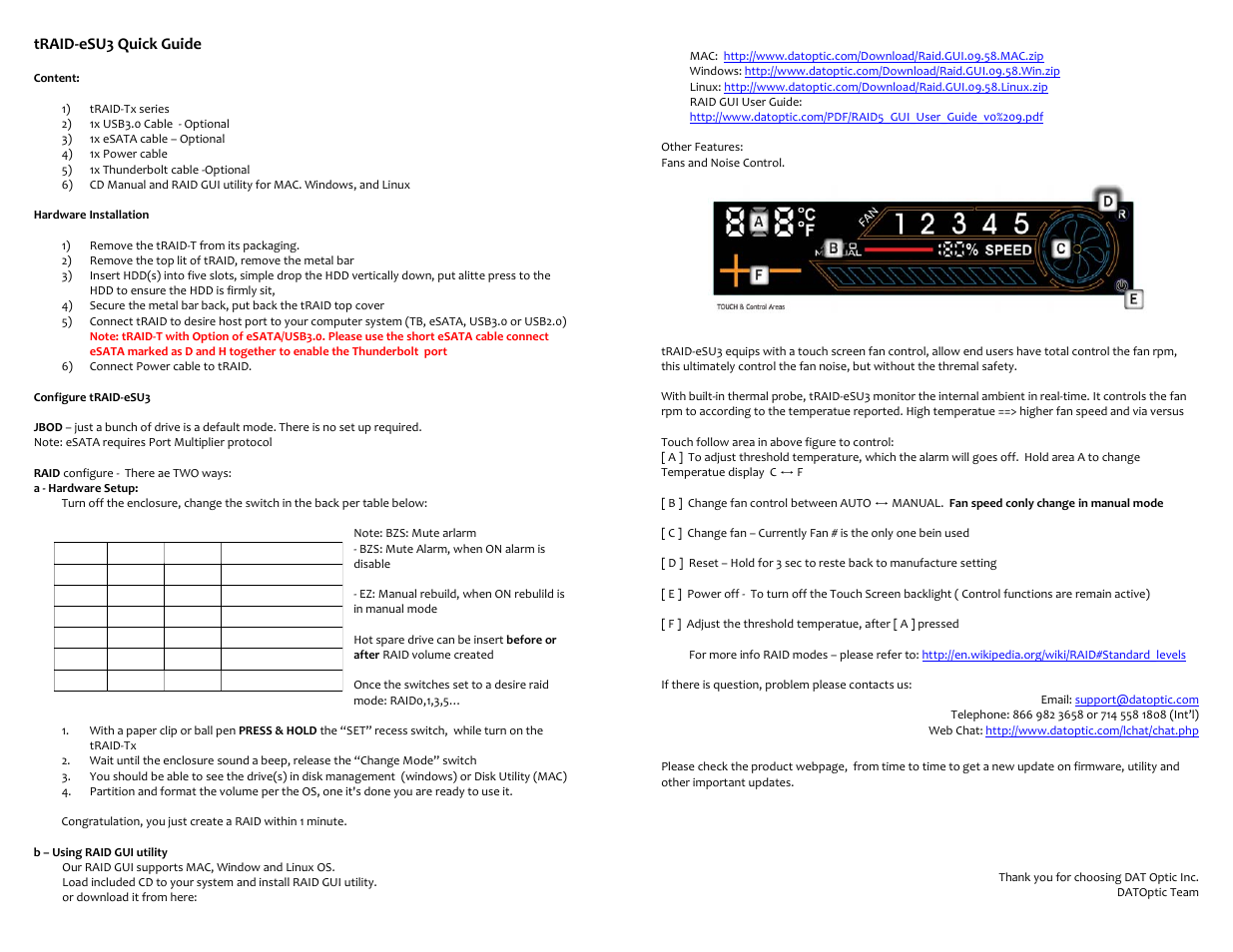 DATOptic tRAID‐eSU3 User Manual | 1 page