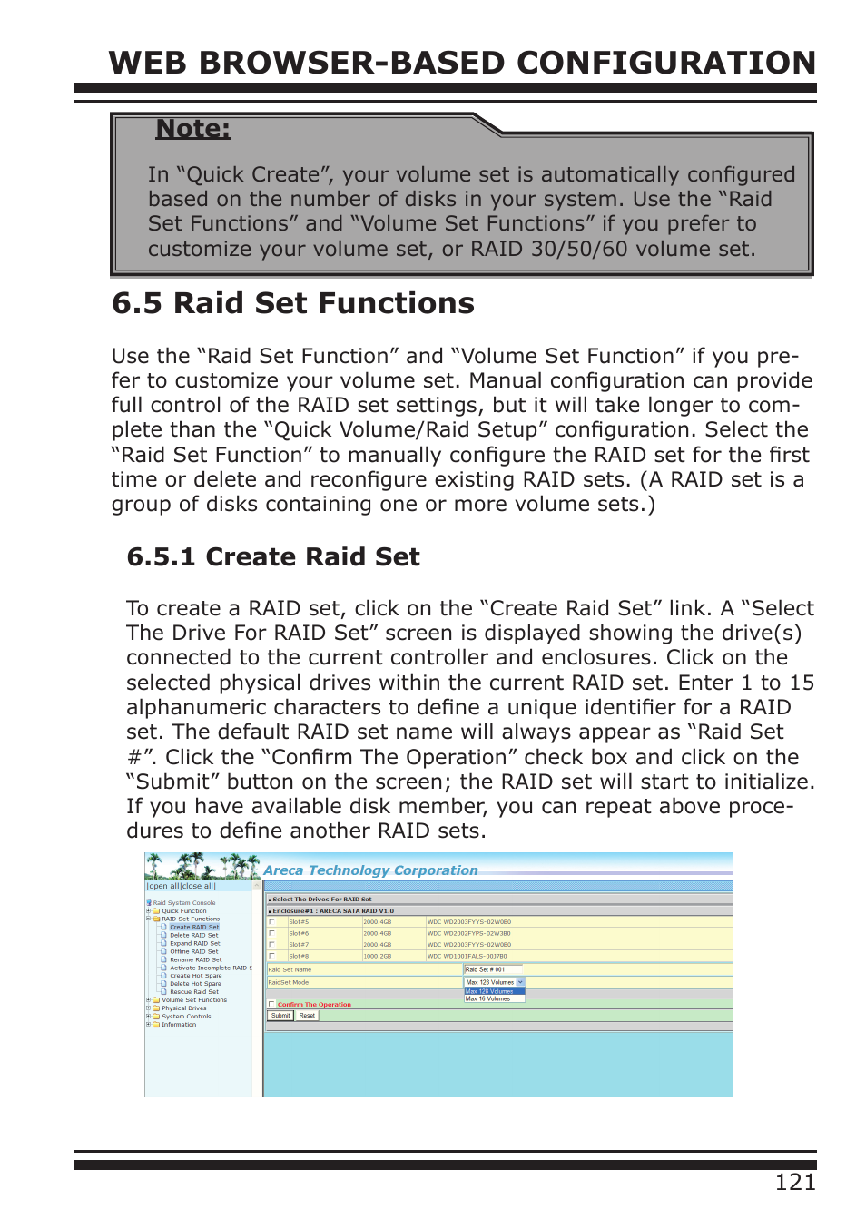 Web browser-based configuration, 5 raid set functions, 1 create raid set | DATOptic RM12-S6.TB - Rackmount User Manual | Page 12 / 90