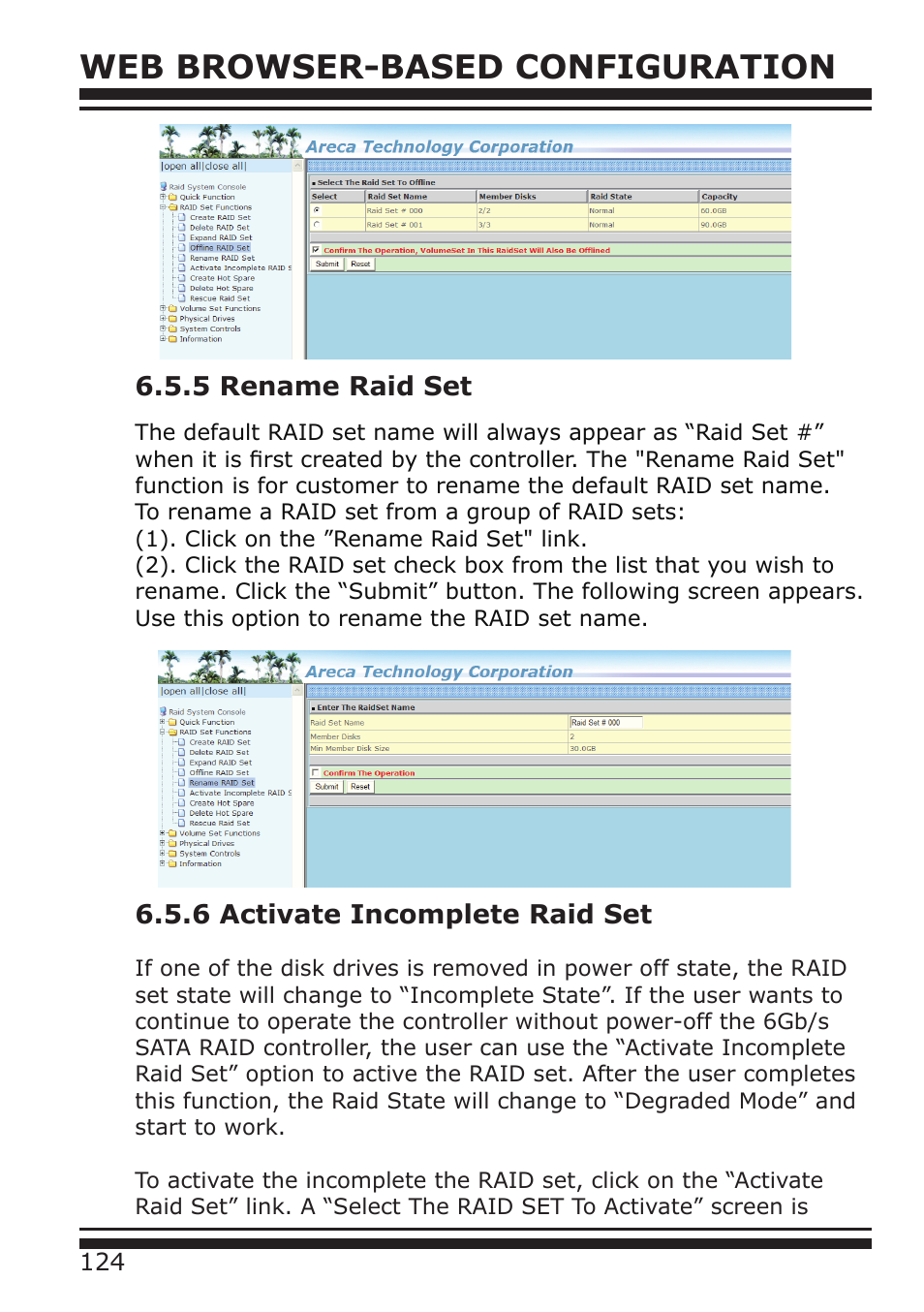 Web browser-based configuration, 5 rename raid set, 6 activate incomplete raid set | DATOptic RM12-S6.TB - Rackmount User Manual | Page 15 / 90