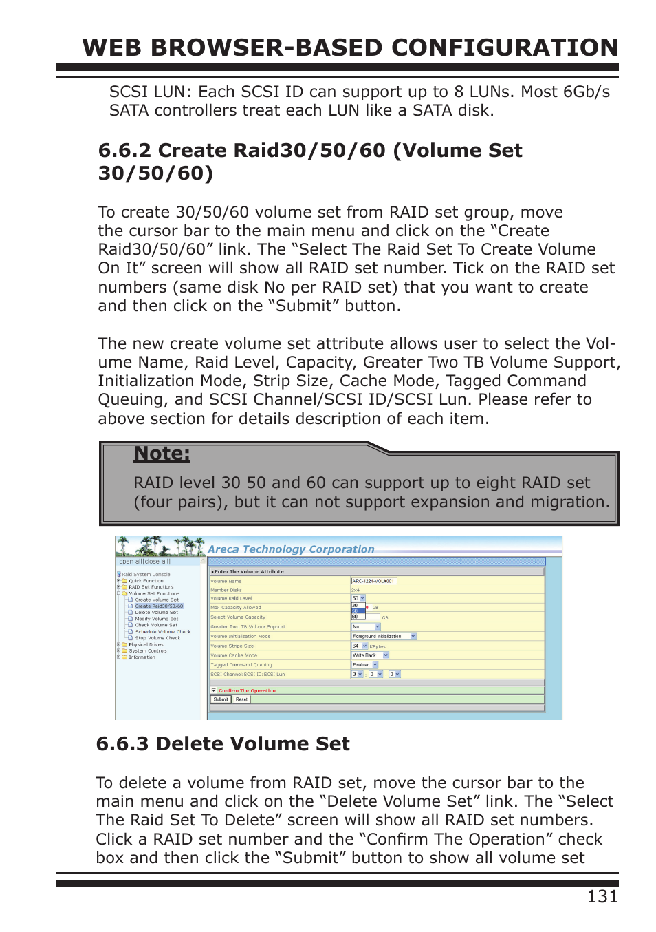 Web browser-based configuration, 3 delete volume set | DATOptic RM12-S6.TB - Rackmount User Manual | Page 22 / 90