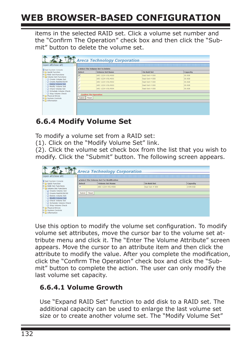 Web browser-based configuration, 4 modify volume set | DATOptic RM12-S6.TB - Rackmount User Manual | Page 23 / 90