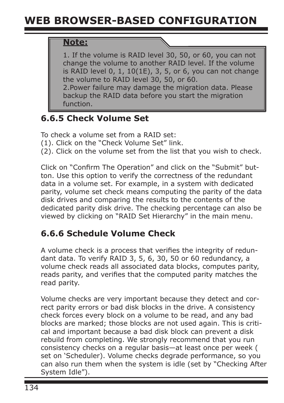 Web browser-based configuration, 5 check volume set, 6 schedule volume check | DATOptic RM12-S6.TB - Rackmount User Manual | Page 25 / 90