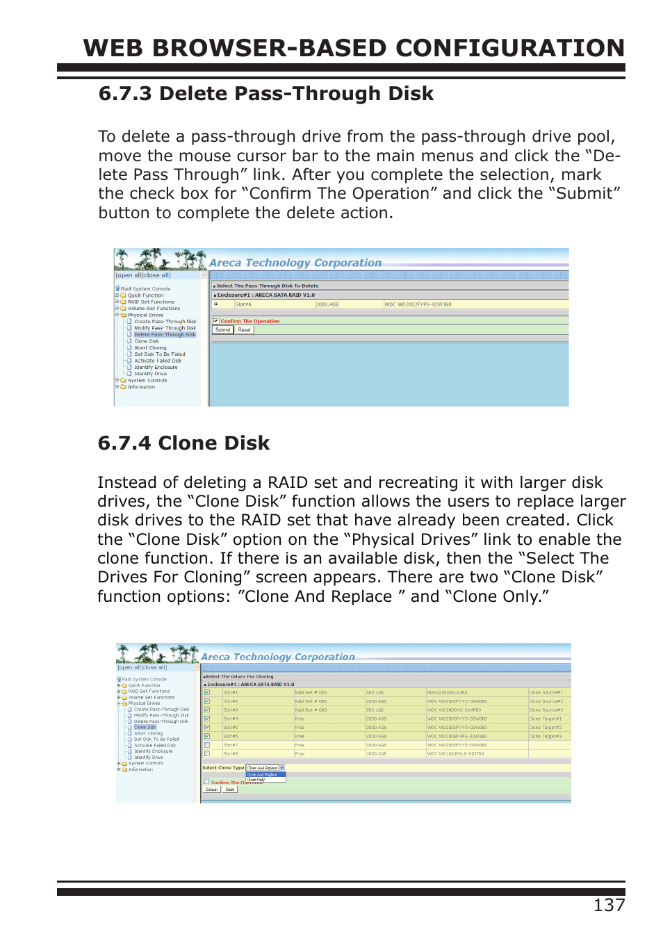 Web browser-based configuration, 3 delete pass-through disk, 4 clone disk | DATOptic RM12-S6.TB - Rackmount User Manual | Page 28 / 90