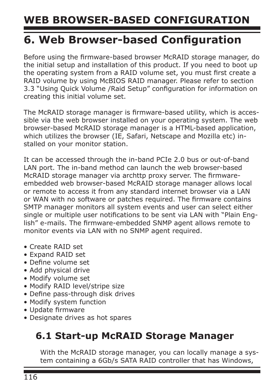 Web browser-based configuration, 1 start-up mcraid storage manager | DATOptic RM12-S6.TB - Rackmount User Manual | Page 7 / 90