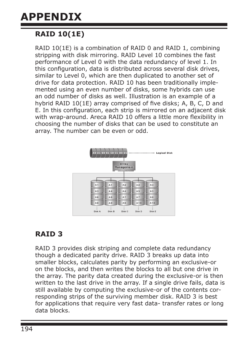 Appendix, Raid 10(1e), Raid 3 | DATOptic RM12-S6.TB - Rackmount User Manual | Page 85 / 90