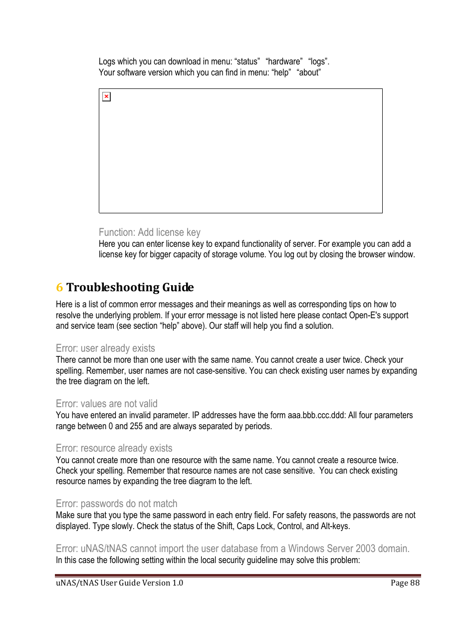 6 troubleshooting guide | DATOptic uNAS – tNAS User Manual | Page 88 / 98