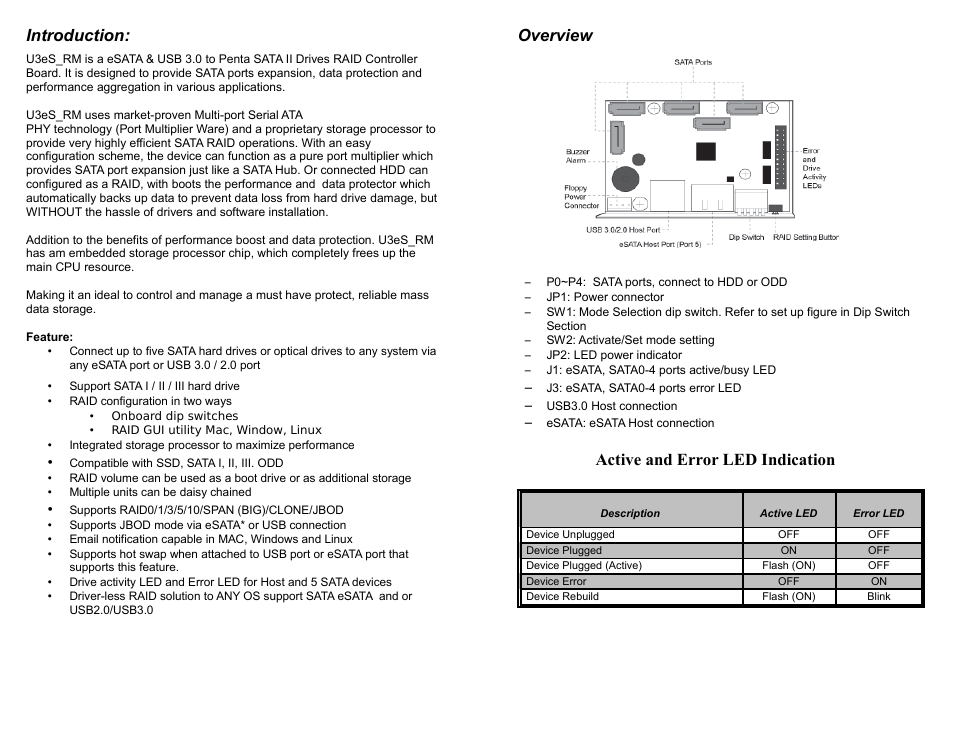 Introduction, Overview, Description | Active led, Error led, Active and error led indication | DATOptic U3eS_RM User Manual | Page 2 / 3