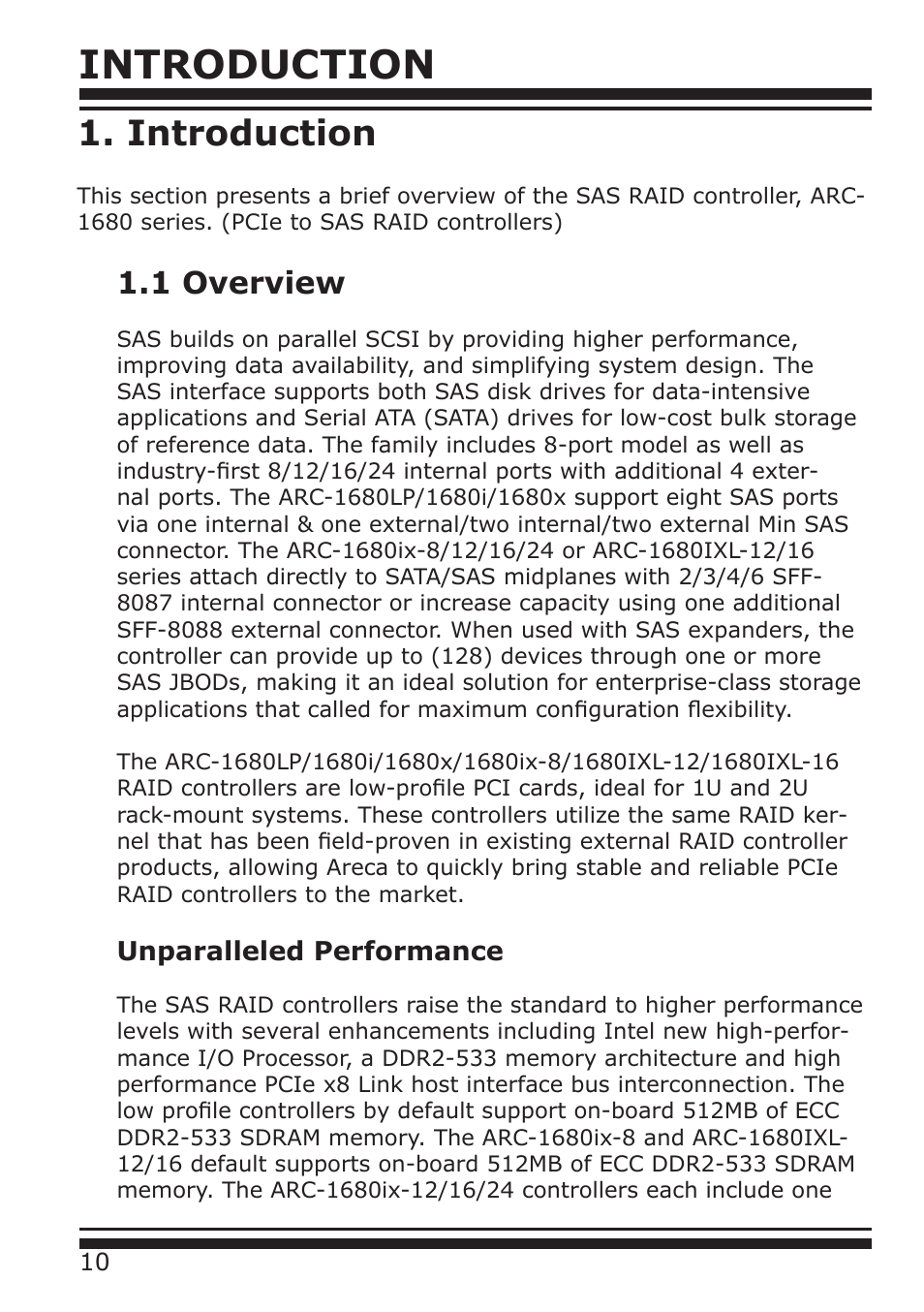 Introduction, 1 overview, Unparalleled performance | DATOptic ARC-1680 Series User Manual | Page 10 / 184