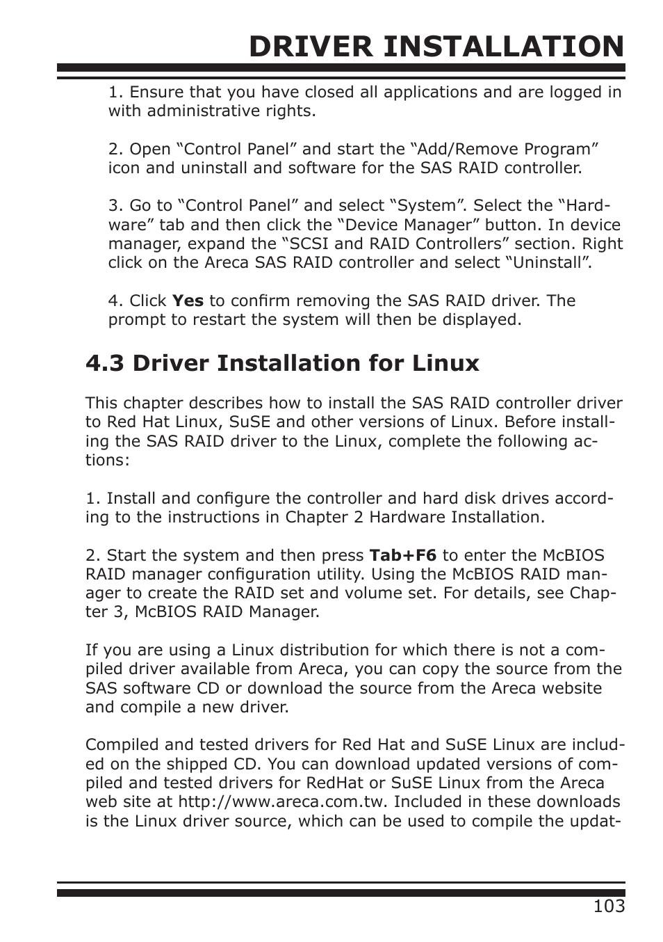 Driver installation, 3 driver installation for linux | DATOptic ARC-1680 Series User Manual | Page 103 / 184