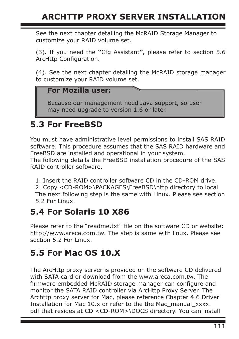 5 for mac os 10.x, For mozilla user | DATOptic ARC-1680 Series User Manual | Page 111 / 184