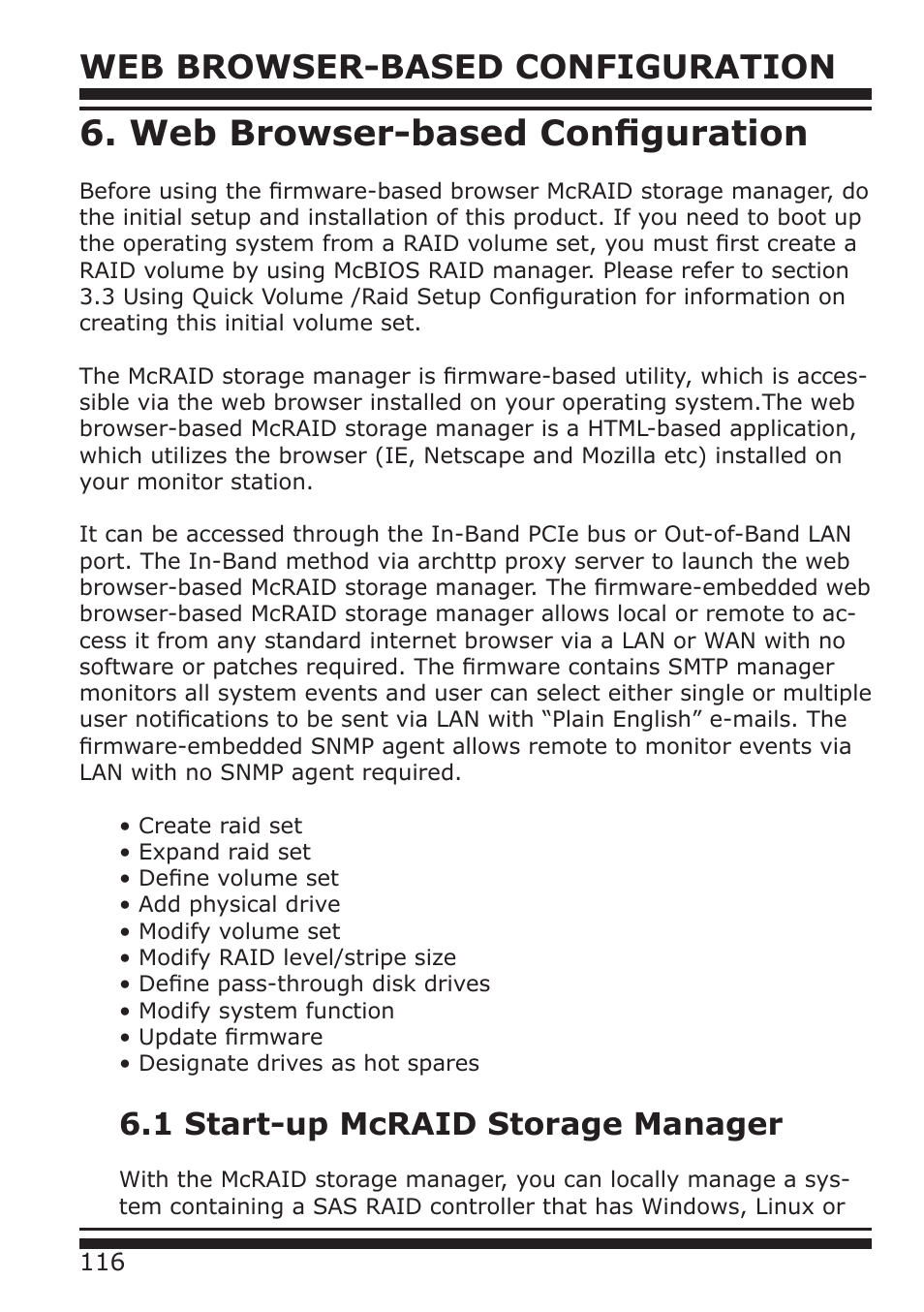 Web browser-based configuration, 1 start-up mcraid storage manager | DATOptic ARC-1680 Series User Manual | Page 116 / 184