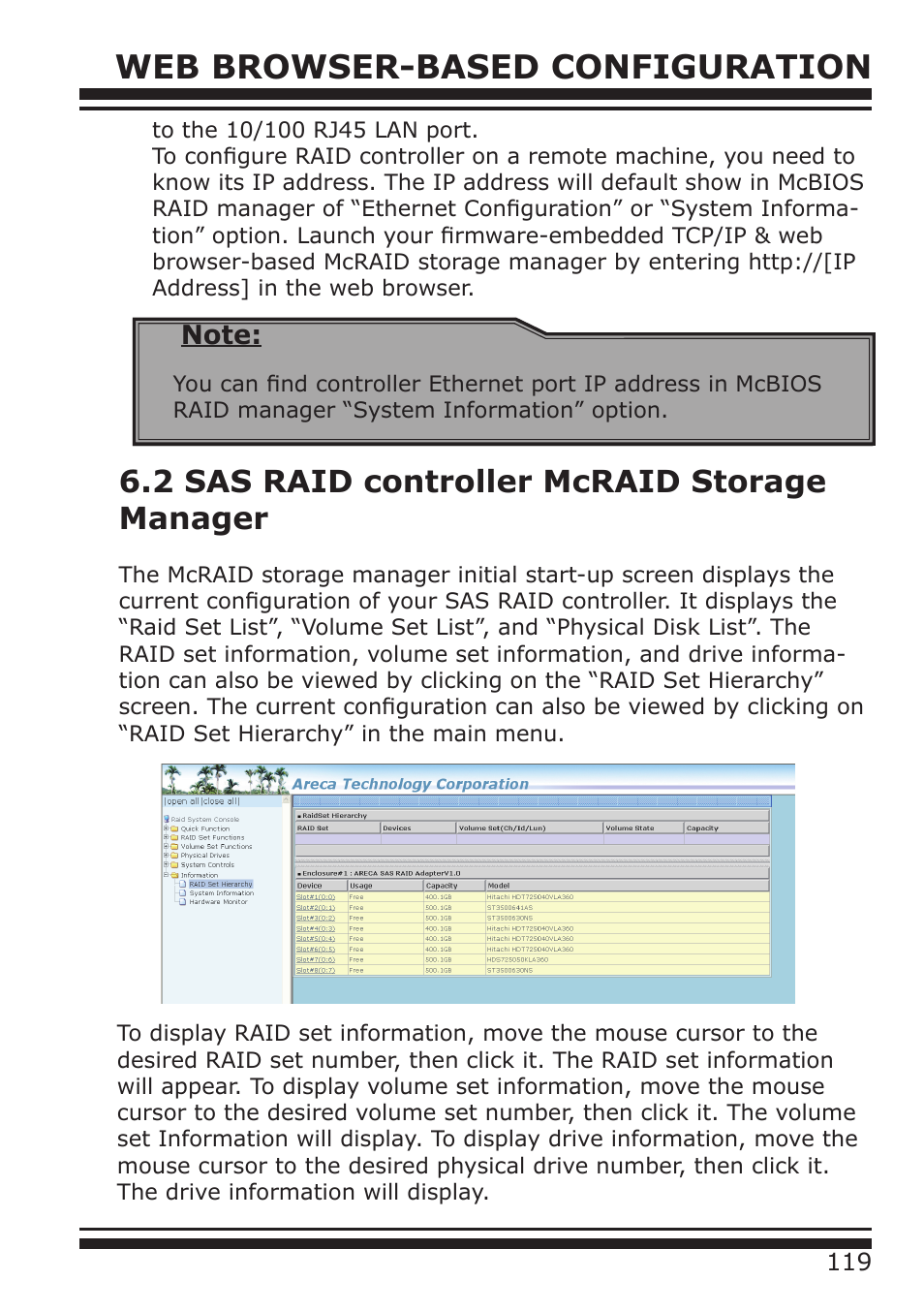 Web browser-based configuration, 2 sas raid controller mcraid storage manager | DATOptic ARC-1680 Series User Manual | Page 119 / 184