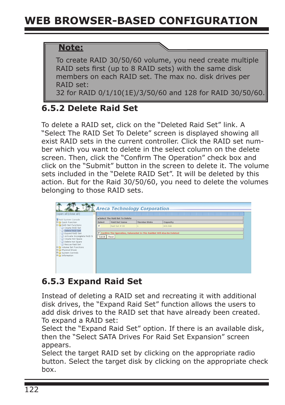 Web browser-based configuration, 2 delete raid set, 3 expand raid set | DATOptic ARC-1680 Series User Manual | Page 122 / 184