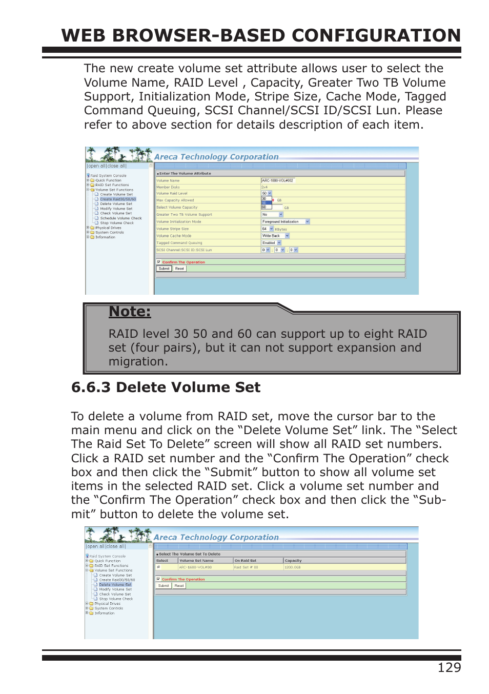 Web browser-based configuration, 3 delete volume set | DATOptic ARC-1680 Series User Manual | Page 129 / 184