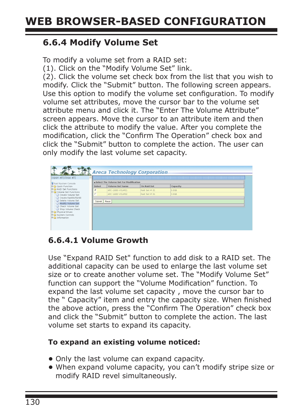 Web browser-based configuration, 4 modify volume set | DATOptic ARC-1680 Series User Manual | Page 130 / 184