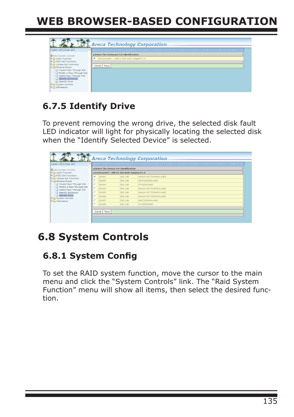 Web browser-based configuration, 8 system controls | DATOptic ARC-1680 Series User Manual | Page 135 / 184