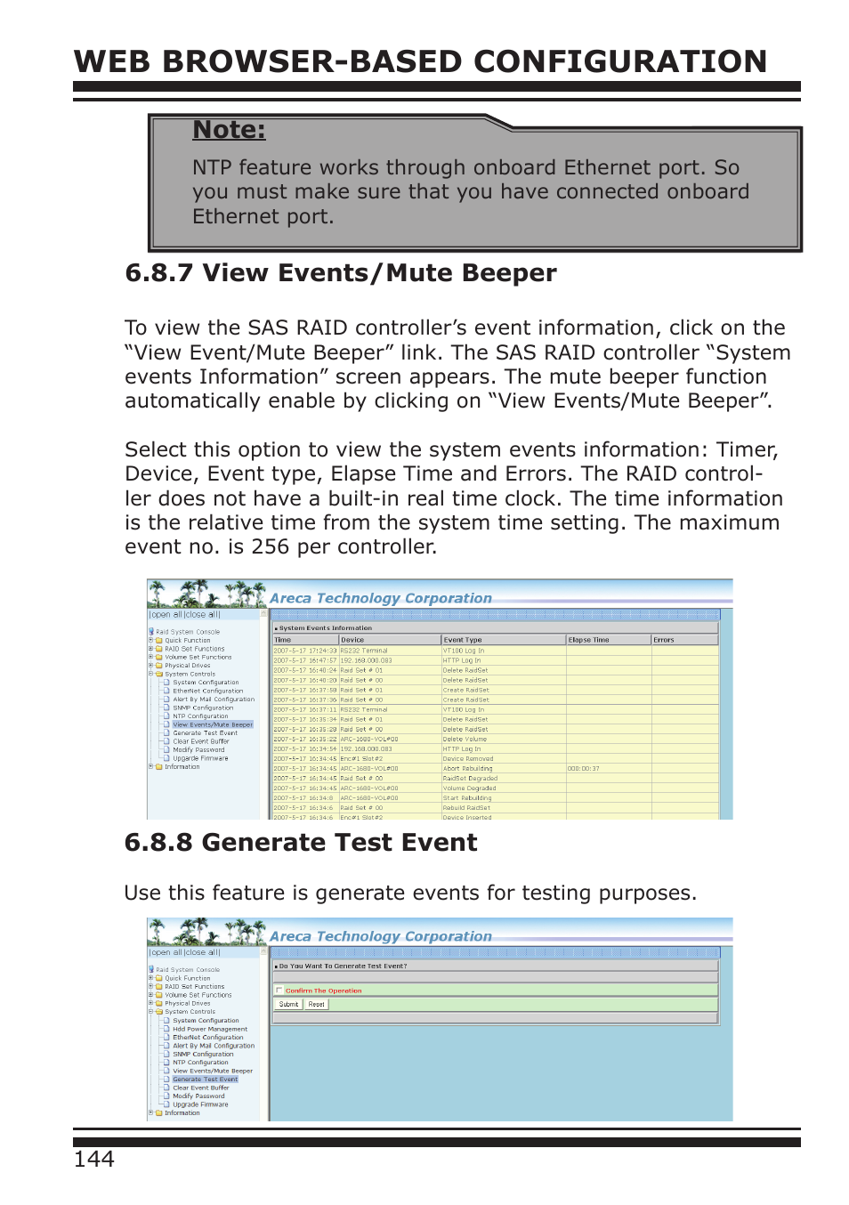 Web browser-based configuration, 7 view events/mute beeper, 8 generate test event | DATOptic ARC-1680 Series User Manual | Page 144 / 184