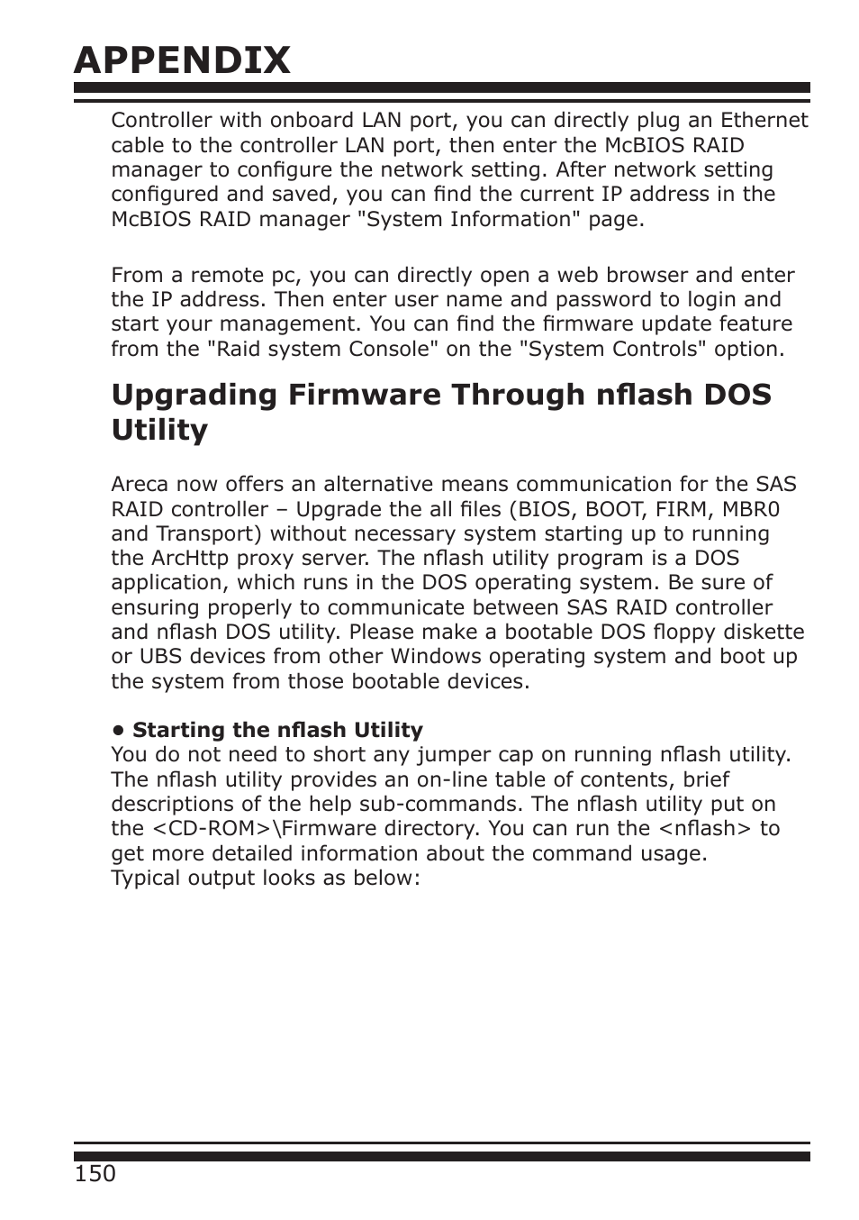 Appendix, Upgrading firmware through nflash dos utility | DATOptic ARC-1680 Series User Manual | Page 150 / 184