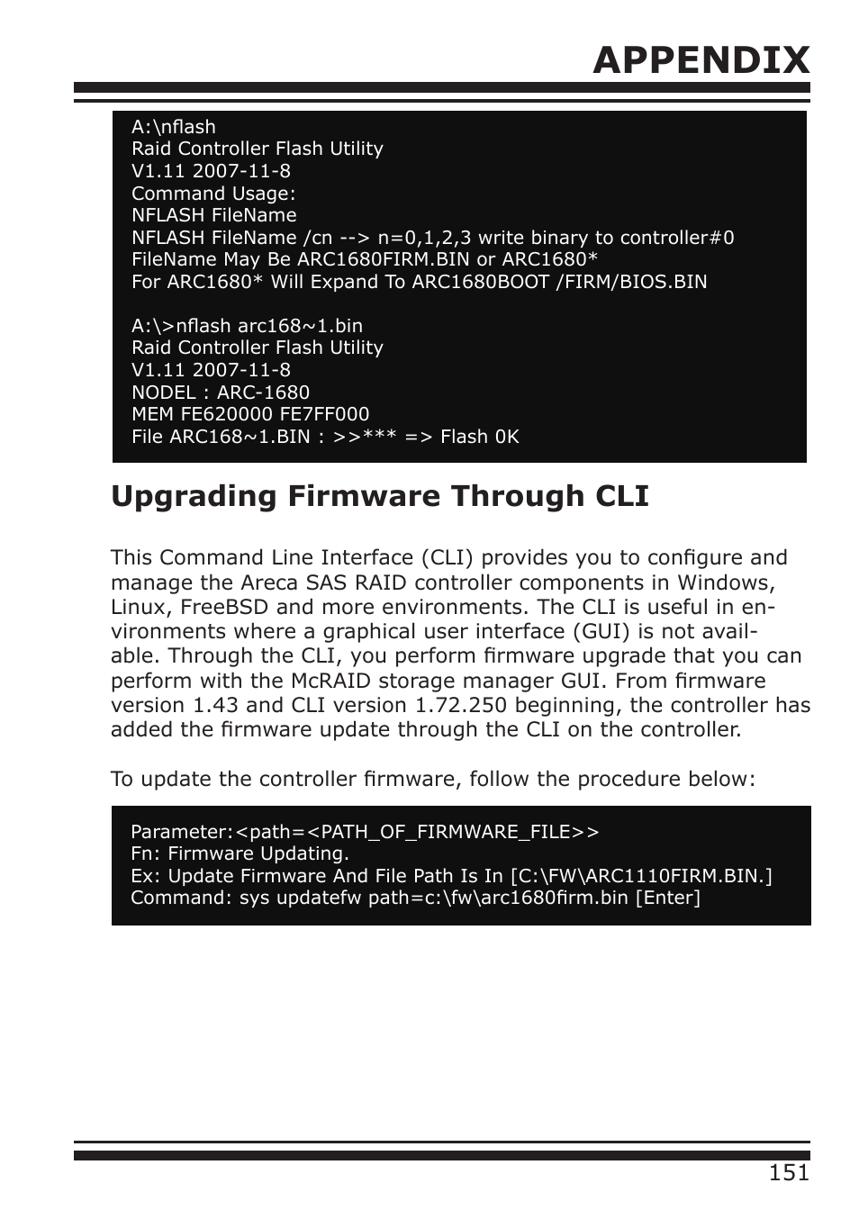 Appendix, Upgrading firmware through cli | DATOptic ARC-1680 Series User Manual | Page 151 / 184