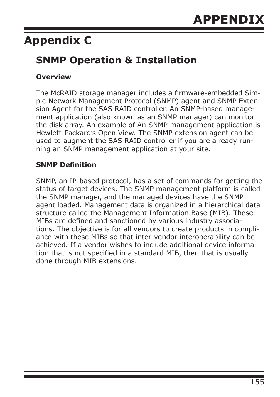 Appendix, Appendix c, Snmp operation & installation | DATOptic ARC-1680 Series User Manual | Page 155 / 184