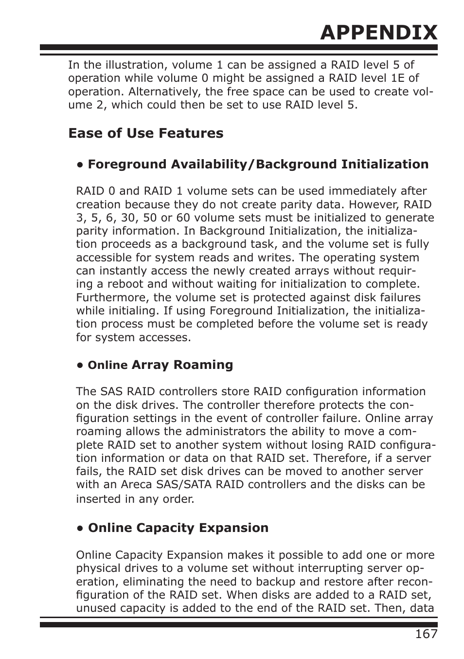 Appendix, Ease of use features | DATOptic ARC-1680 Series User Manual | Page 167 / 184