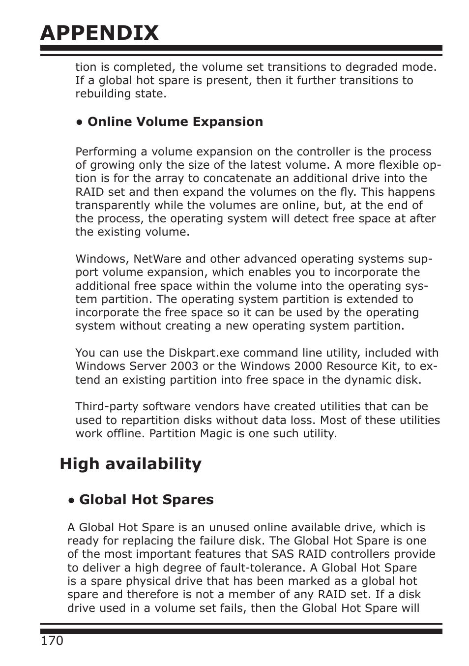 Appendix, High availability, Global hot spares | DATOptic ARC-1680 Series User Manual | Page 170 / 184