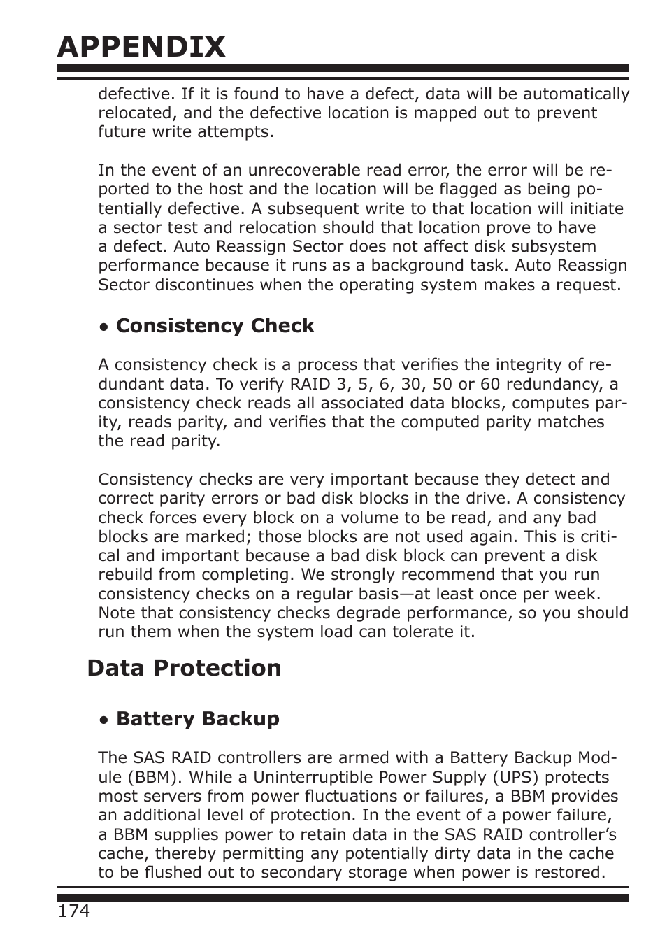 Appendix, Data protection, Consistency check | Battery backup | DATOptic ARC-1680 Series User Manual | Page 174 / 184