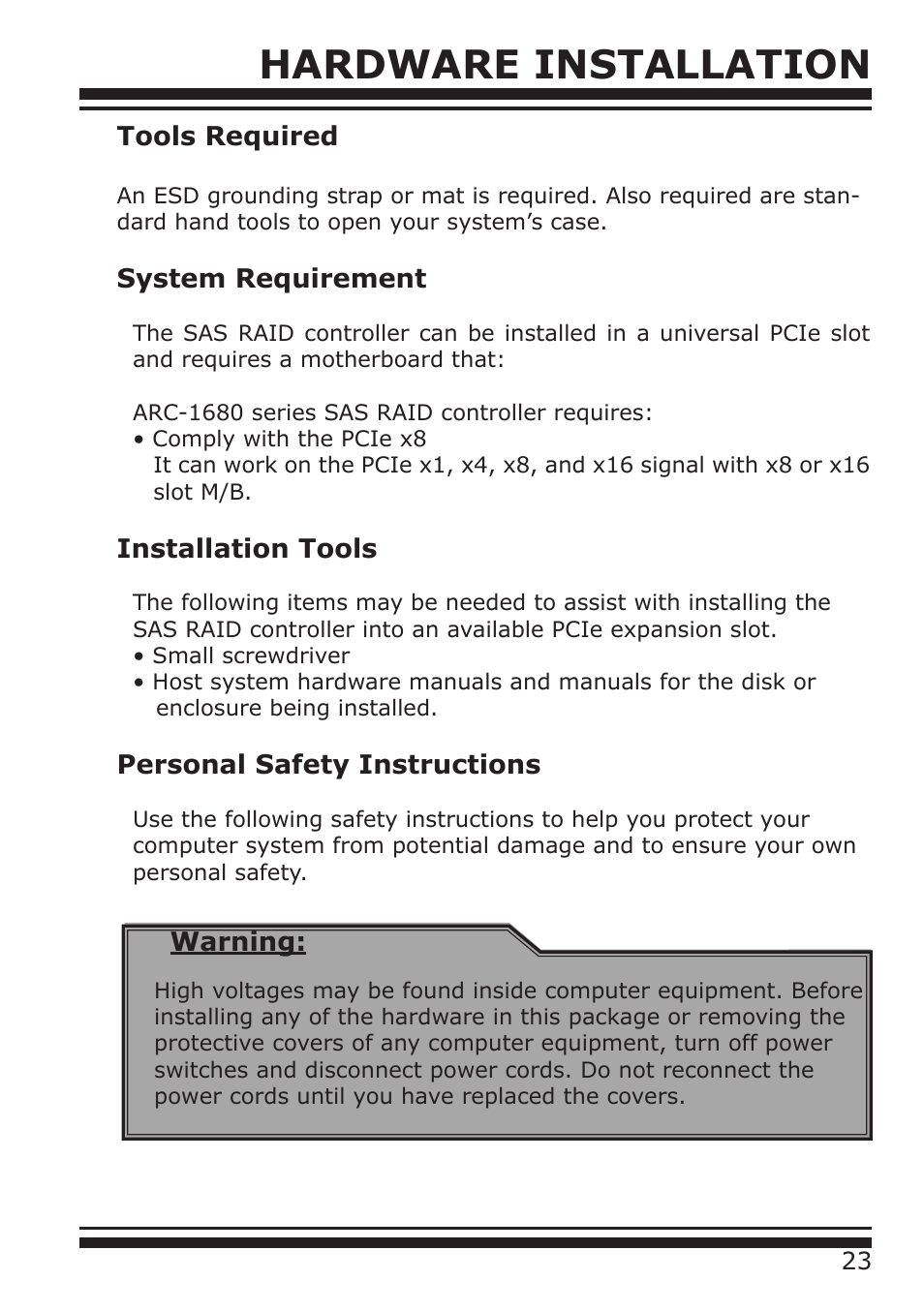Hardware installation | DATOptic ARC-1680 Series User Manual | Page 23 / 184