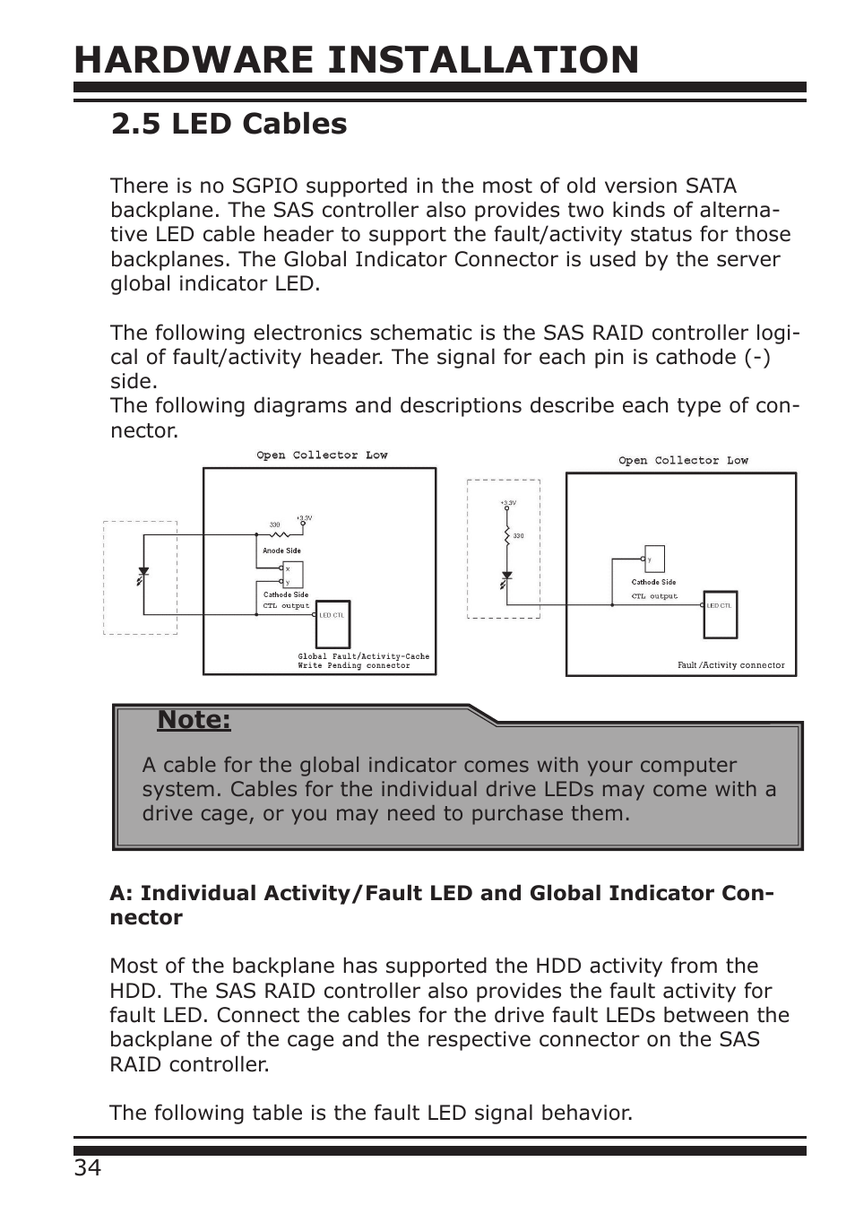 Hardware installation, 5 led cables | DATOptic ARC-1680 Series User Manual | Page 34 / 184