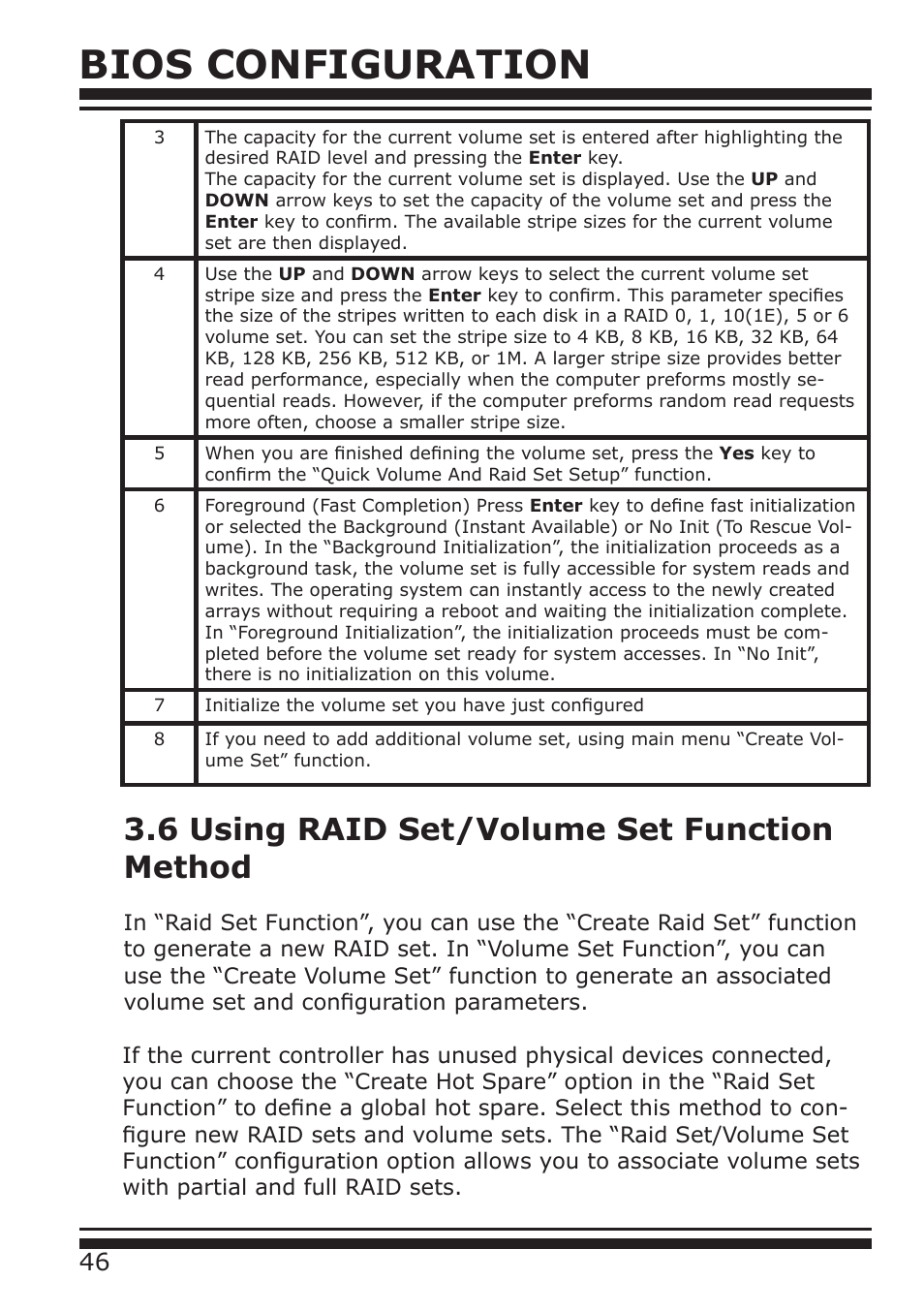 Bios configuration, 6 using raid set/volume set function method | DATOptic ARC-1680 Series User Manual | Page 46 / 184