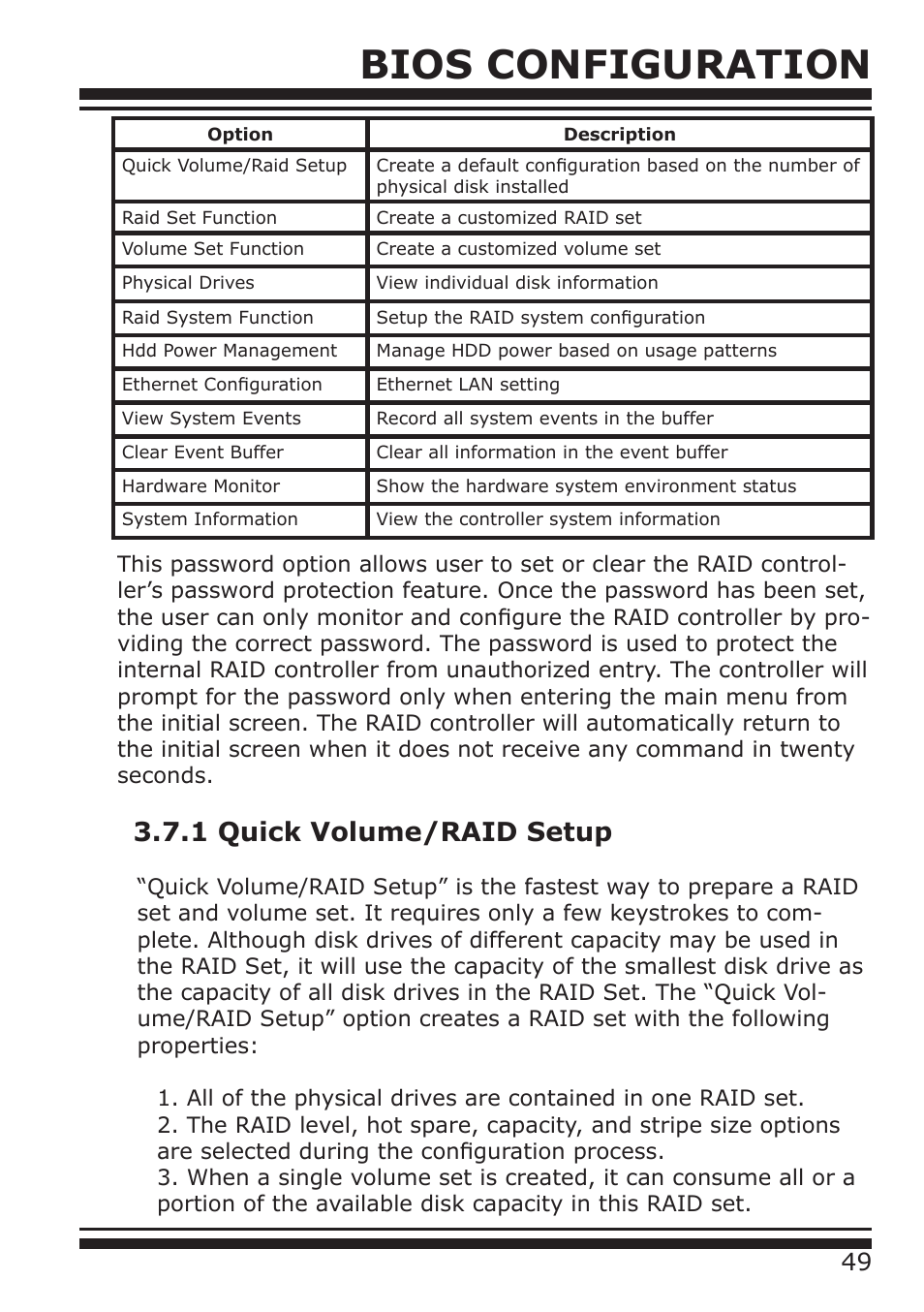 Bios configuration, 1 quick volume/raid setup | DATOptic ARC-1680 Series User Manual | Page 49 / 184