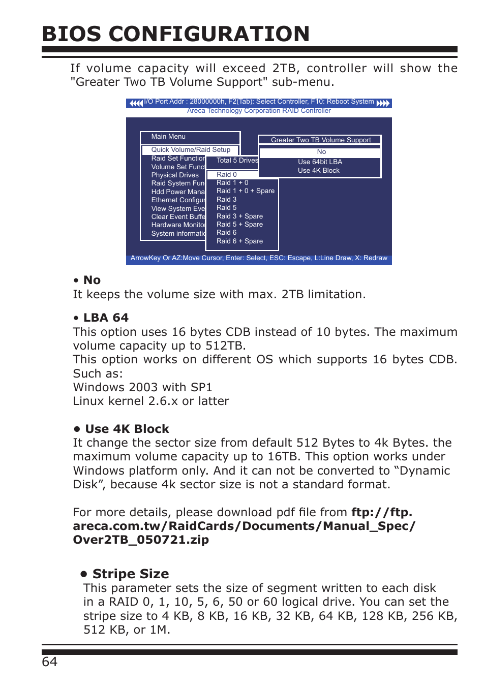 Bios configuration, Stripe size | DATOptic ARC-1680 Series User Manual | Page 64 / 184