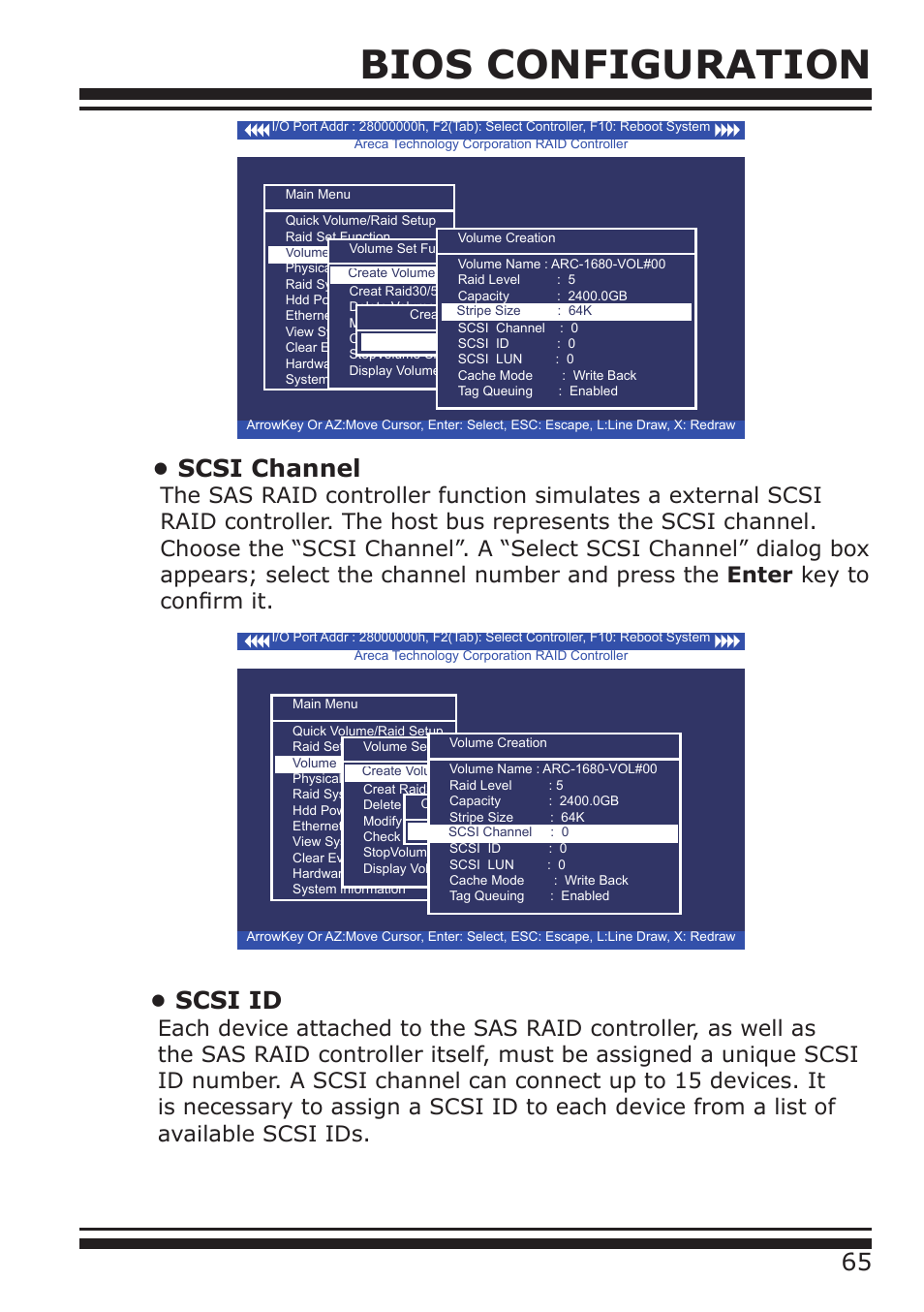 Bios configuration, 65 • scsi id, Scsi channel | DATOptic ARC-1680 Series User Manual | Page 65 / 184