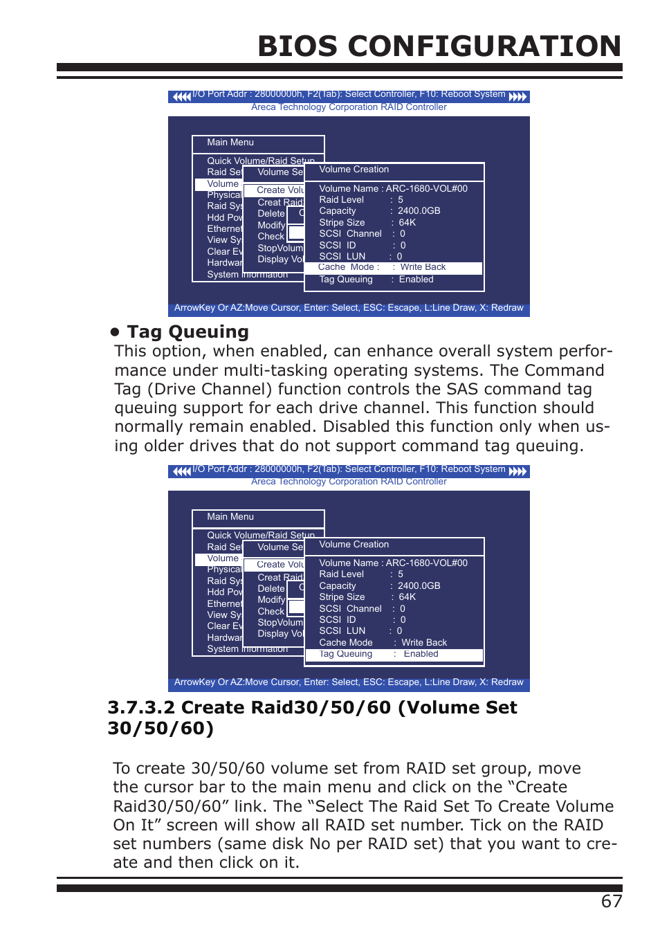 Bios configuration, 67 • tag queuing | DATOptic ARC-1680 Series User Manual | Page 67 / 184