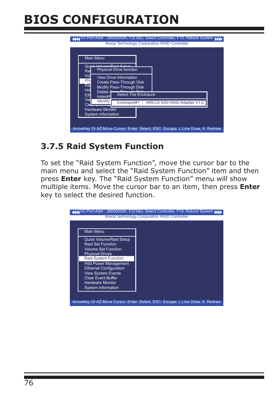Bios configuration, 5 raid system function | DATOptic ARC-1680 Series User Manual | Page 76 / 184