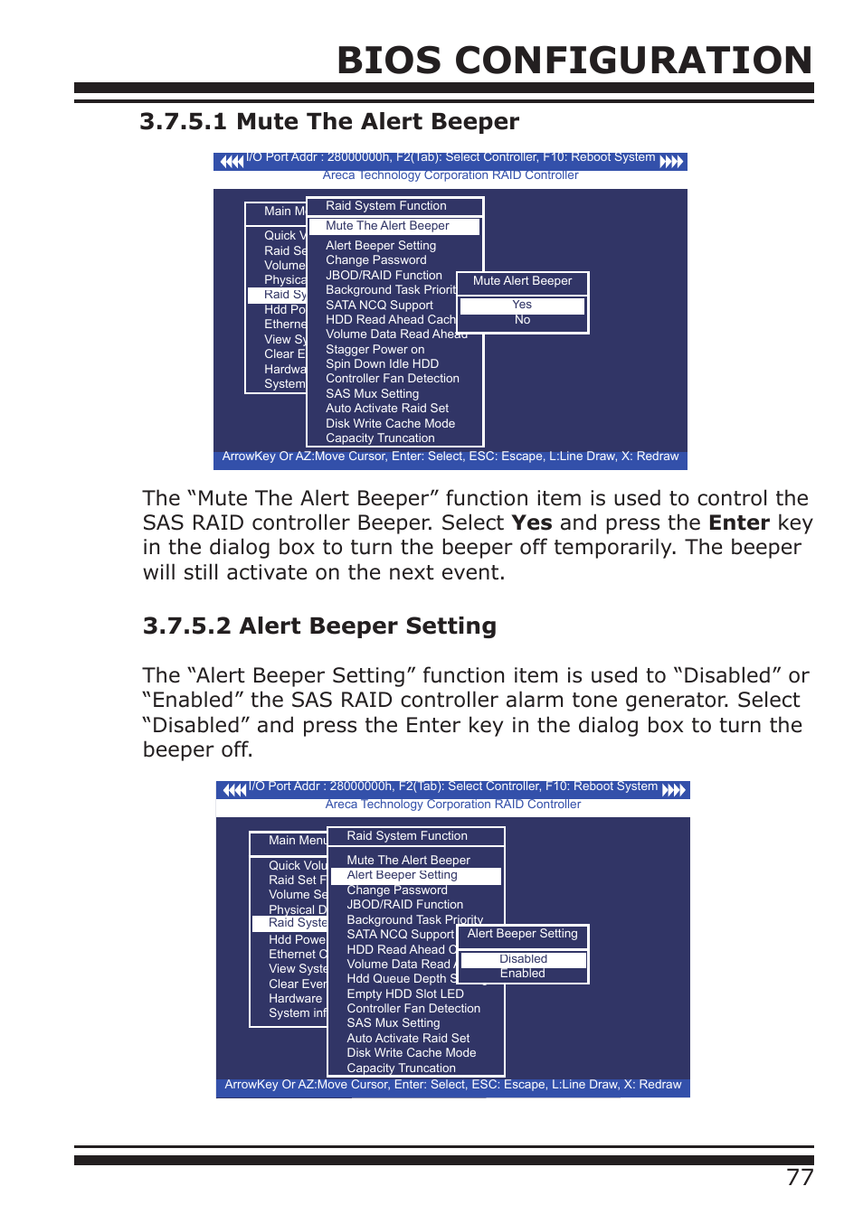 Bios configuration, 2 alert beeper setting | DATOptic ARC-1680 Series User Manual | Page 77 / 184