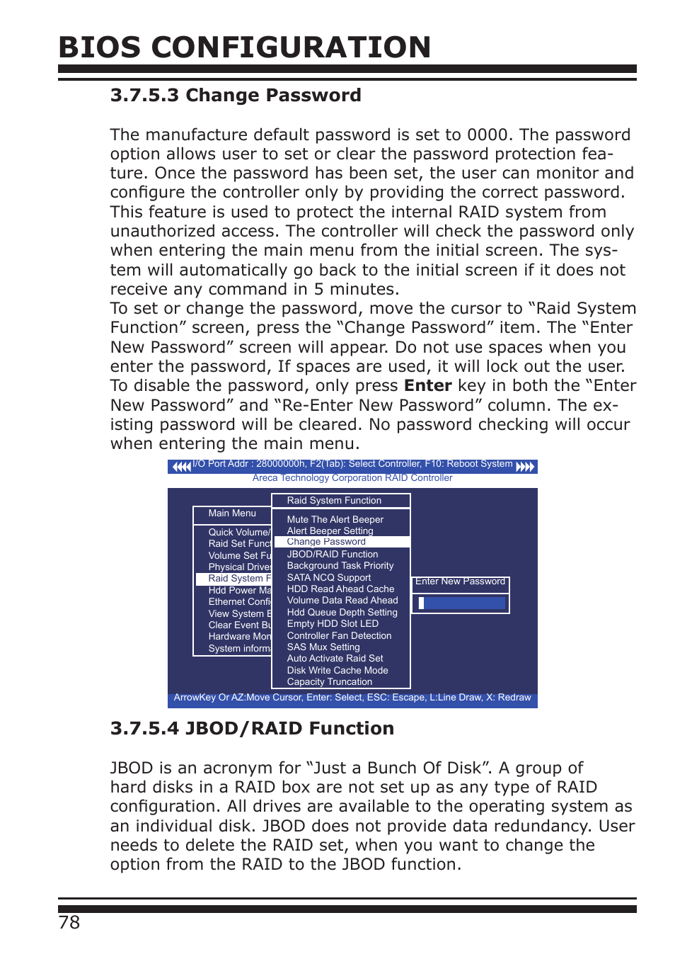 Bios configuration, 4 jbod/raid function | DATOptic ARC-1680 Series User Manual | Page 78 / 184