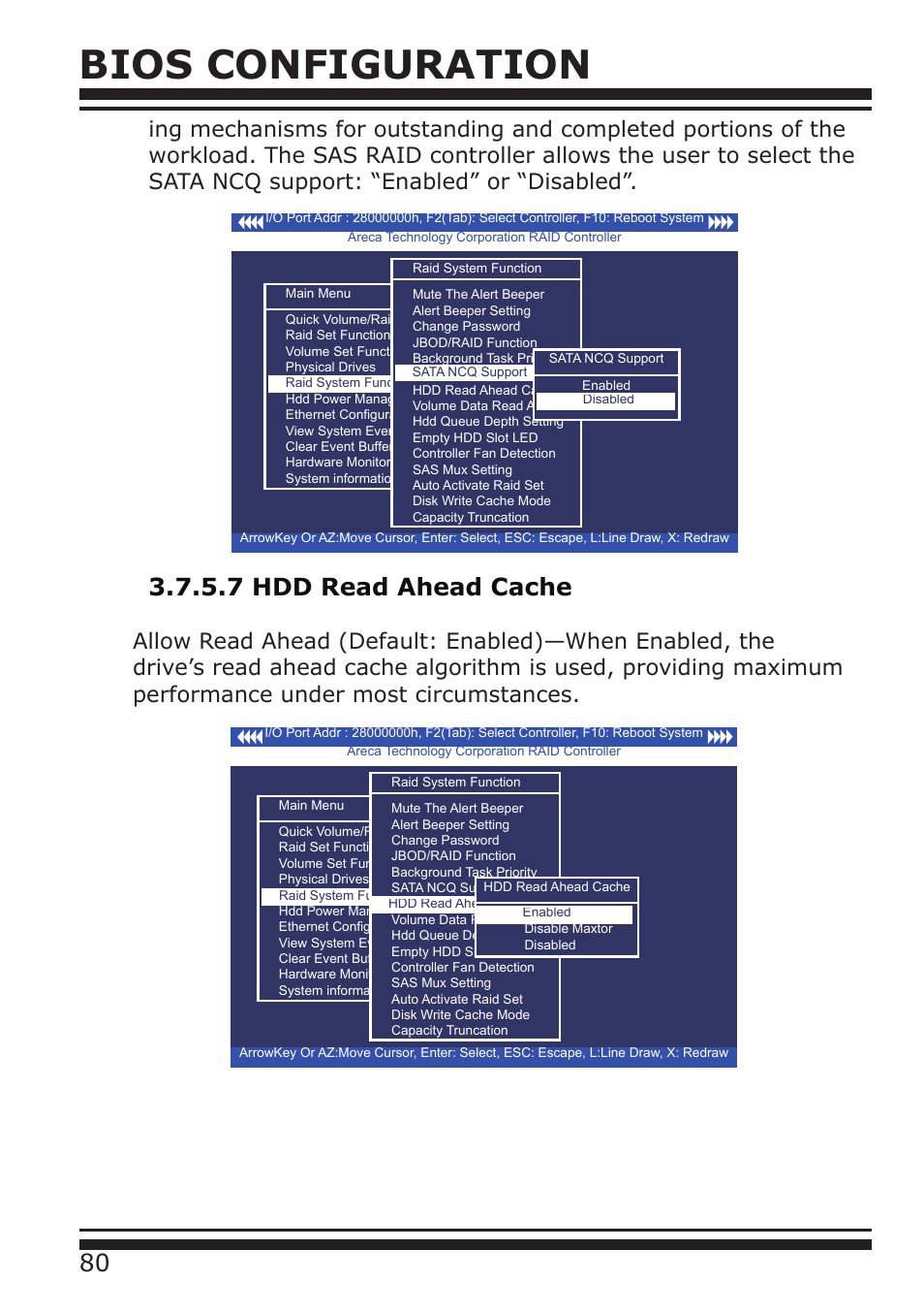 Bios configuration, 7 hdd read ahead cache | DATOptic ARC-1680 Series User Manual | Page 80 / 184