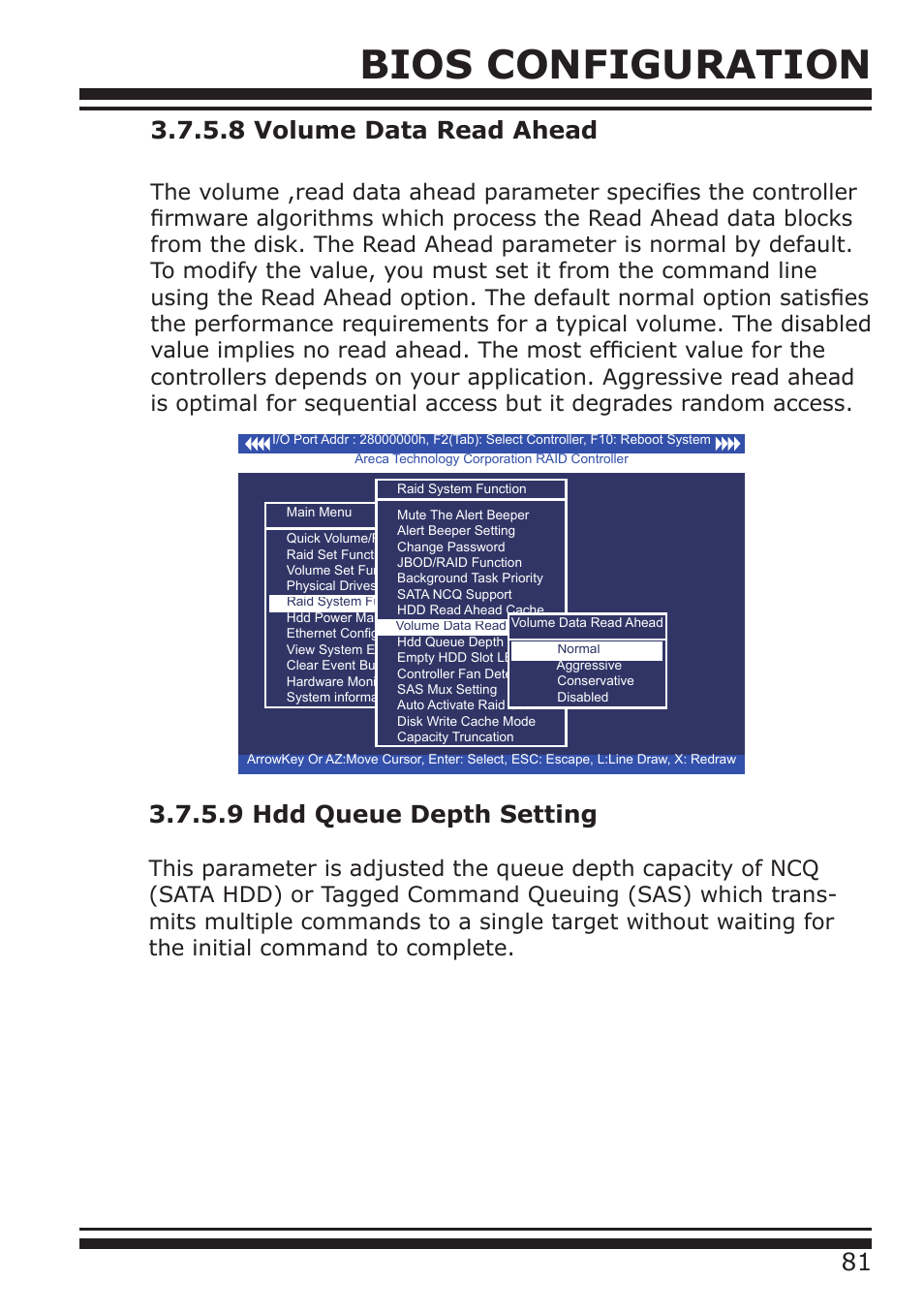 Bios configuration, 8 volume data read ahead | DATOptic ARC-1680 Series User Manual | Page 81 / 184