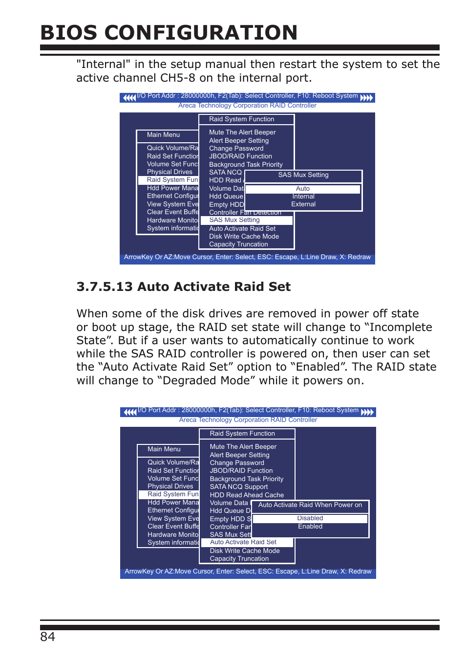 Bios configuration, 13 auto activate raid set | DATOptic ARC-1680 Series User Manual | Page 84 / 184