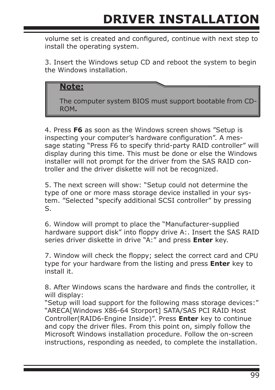 Driver installation | DATOptic ARC-1680 Series User Manual | Page 99 / 184