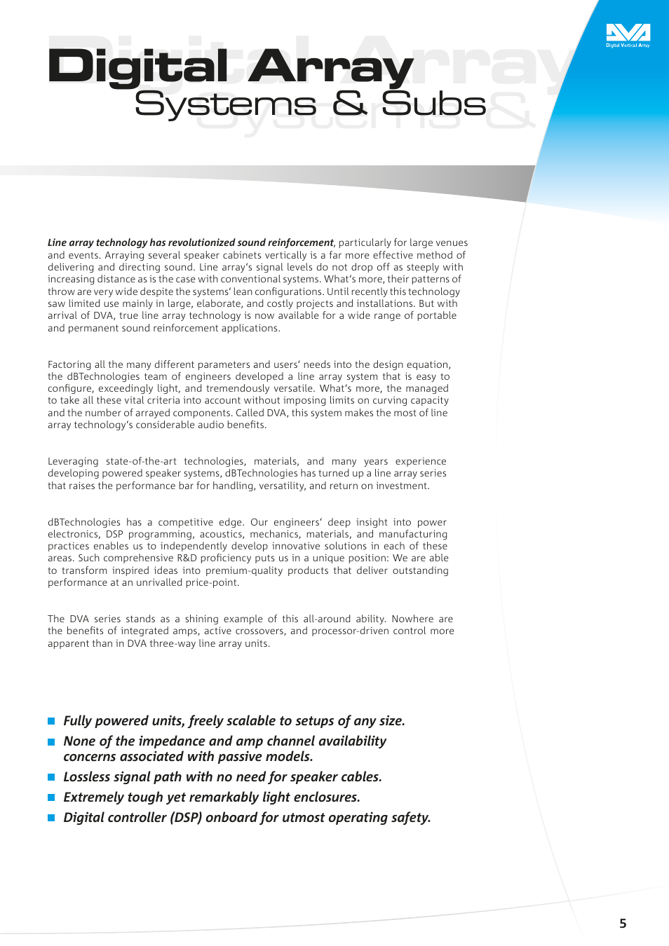 Digital array, Systems & sub, Systems & subs | dB TECHNOLOGIES DVA Series User Manual | Page 2 / 18