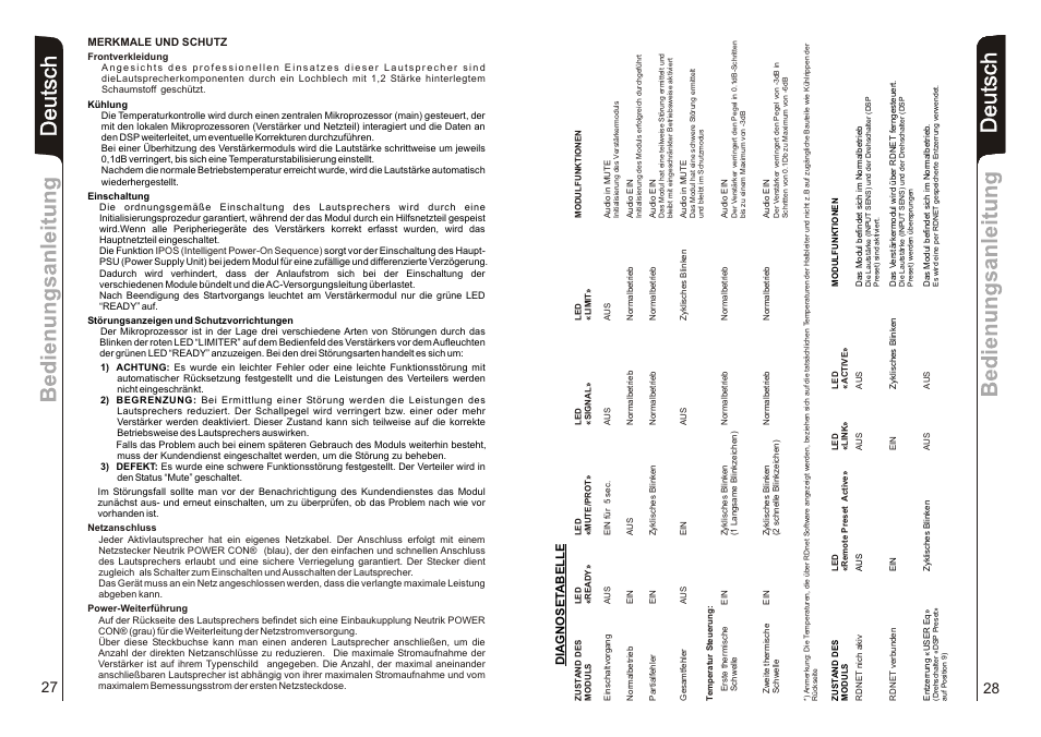 Deut sch, Diagnoset abelle | dB TECHNOLOGIES DVA T8 User Manual | Page 15 / 32